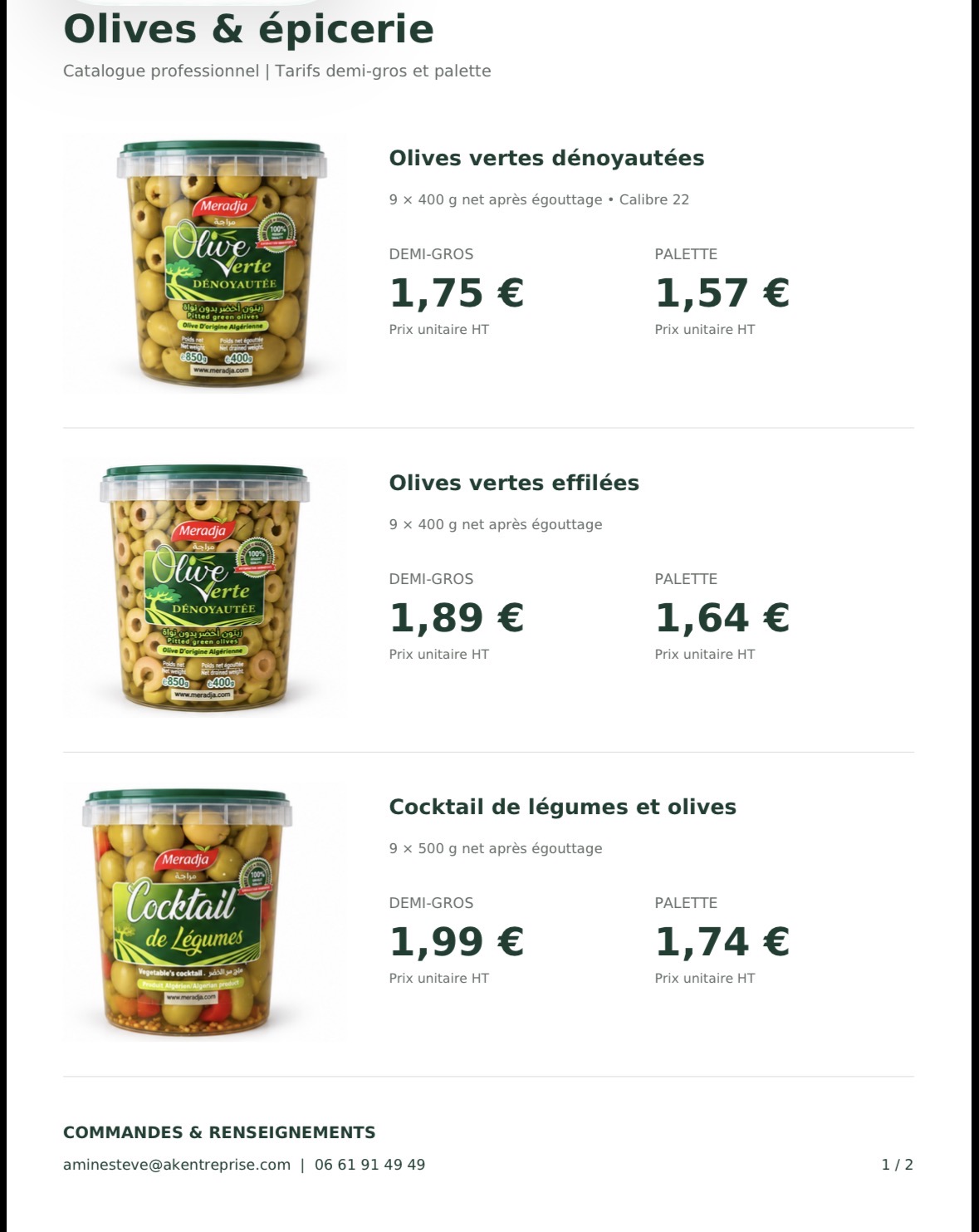 Photo 2 of Olives vertes bio d’Algérie en pots de 850 g – Vente en gros